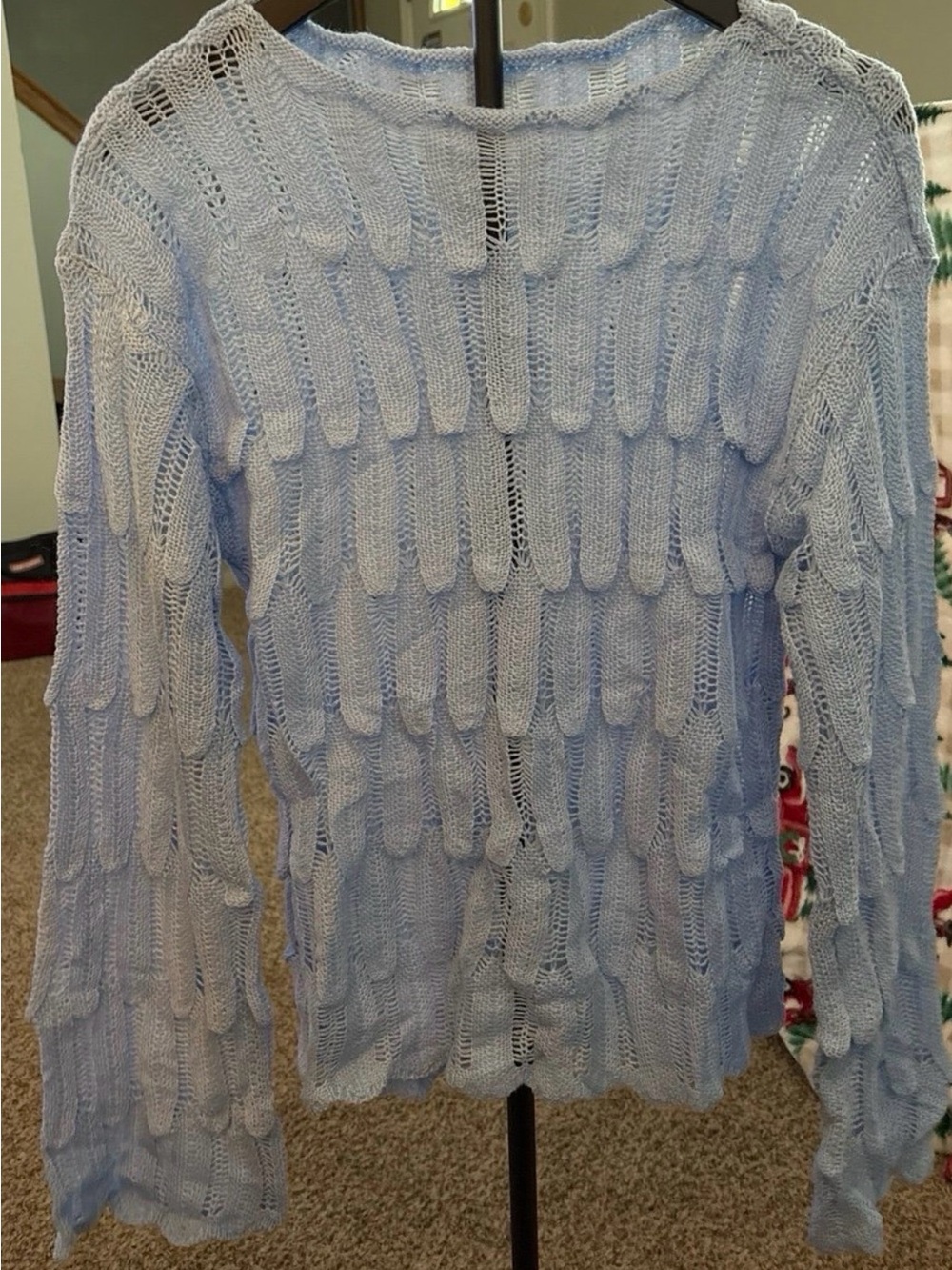 Light Blue Open-Knit Women’s Sweater